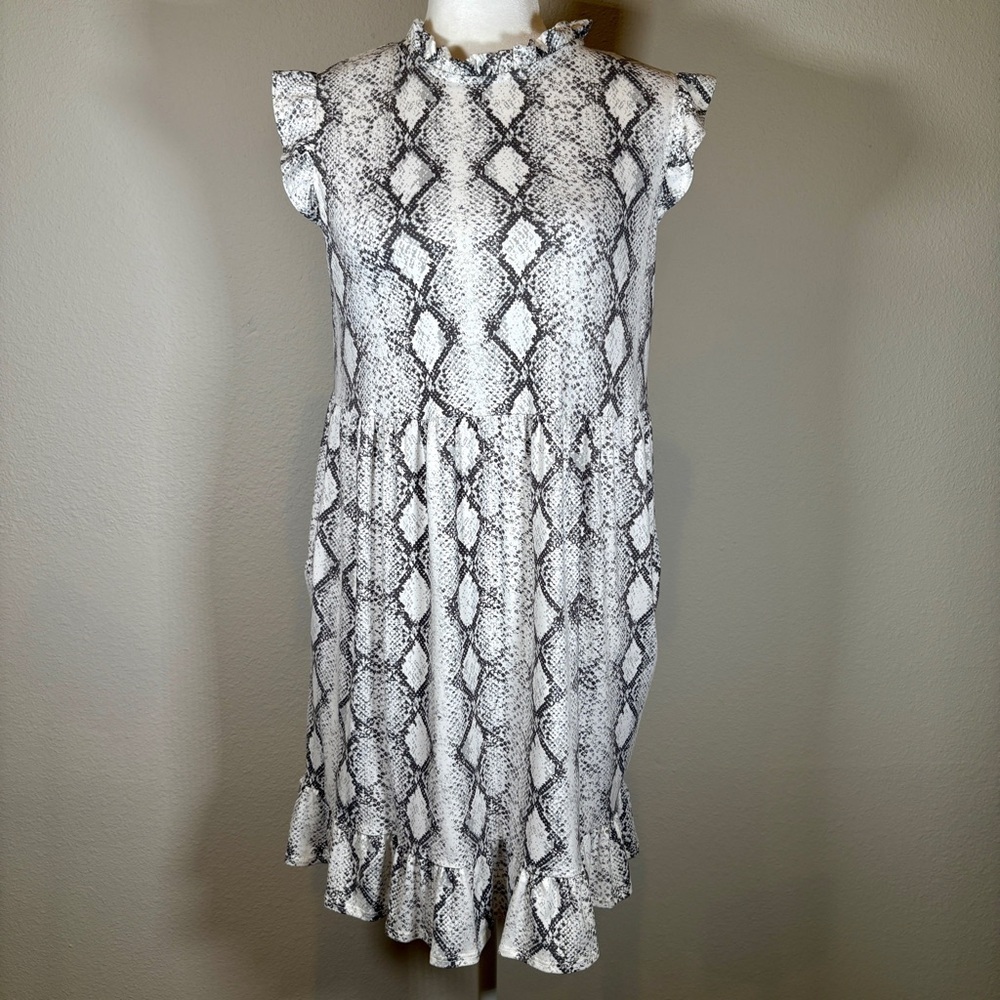 Snake Print Ruffle Mini Dress